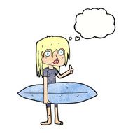 cartoon surfer girl with thought bubble N20
