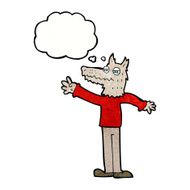cartoon waving wolf with thought bubble N19