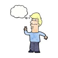 cartoon man giving peace sign with thought bubble N57