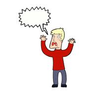 cartoon frightened man with speech bubble N97