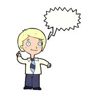cartoon school boy answering question with speech bubble N58