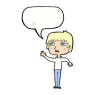 cartoon unhappy boy waving with speech bubble N8