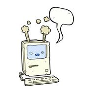 cartoon old computer with speech bubble N35