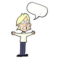 cartoon frightened man with speech bubble N99