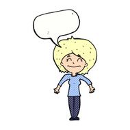 cartoon woman shrugging shoulders with speech bubble N575