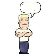 cartoon tough guy with folded arms speech bubble N12