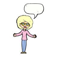 cartoon woman wearing spectacles with speech bubble N46