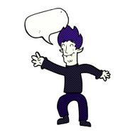 cartoon happy vampire man with speech bubble N35