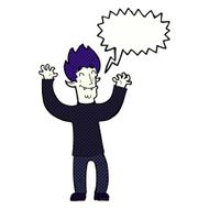 cartoon happy vampire man with speech bubble N36