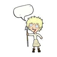 cartoon crazy woman with spear speech bubble N12