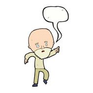 cartoon worried old man pointing with speech bubble N12