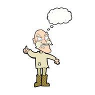 cartoon angry old man in patched clothing with speech bubble N12