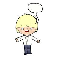 cartoon happy boy with open arms speech bubble N20