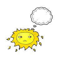 cartoon sad sun with thought bubble N11