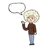cartoon annoyed old woman waving with speech bubble N12
