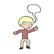 cartoon boy waving warning with speech bubble N12