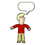 cartoon man shrugging shoulders with speech bubble N46