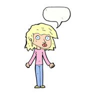 cartoon girl shrugging shoulders with speech bubble N36