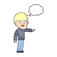 cartoon pointing man with thought bubble N95