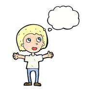cartoon happy person with thought bubble N31