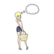 cartoon attractive woman shopping with thought bubble N11
