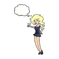 cartoon woman at party with thought bubble N21