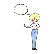 cartoon woman waving with thought bubble N368