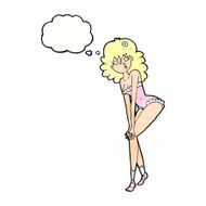 cartoon woman in lingerie with thought bubble N52