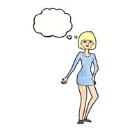 cartoon woman in dress with thought bubble N43