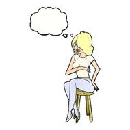 cartoon woman sitting on bar stool with thought bubble N22