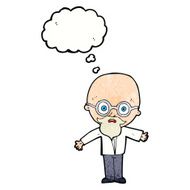 cartoon genius scientist with thought bubble N10