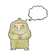cartoon monk in robe with thought bubble N11