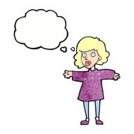 cartoon nervous woman with thought bubble N31