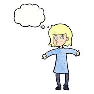 cartoon nervous woman with thought bubble N32
