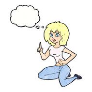 cartoon sitting woman with idea thought bubble N11