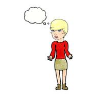 cartoon confused woman with thought bubble N91