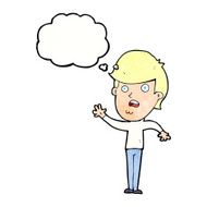 cartoon unhappy boy with thought bubble N64