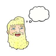 cartoon laughing bearded man with thought bubble N10