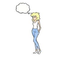 cartoon pretty woman with thought bubble N296