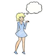 cartoon pretty woman in dress with thought bubble N52