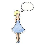 cartoon pretty woman in dress with thought bubble N53