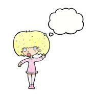 cartoon waving girl with thought bubble N11