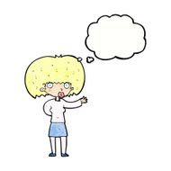 cartoon woman gesturing with thought bubble N32