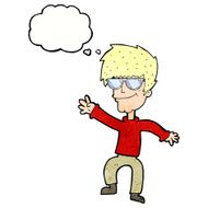cartoon waving cool guy with thought bubble N11