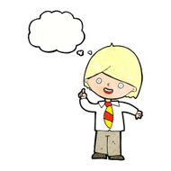 cartoon school boy answering question with thought bubble N54