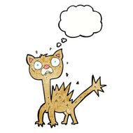 cartoon scared cat with thought bubble N8