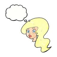 cartoon pretty female face with thought bubble N105