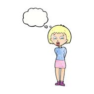 cartoon surprised woman with thought bubble N267