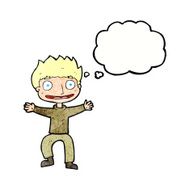 cartoon grinning boy with thought bubble N11