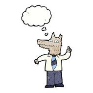 cartoon business wolf with idea thought bubble N7